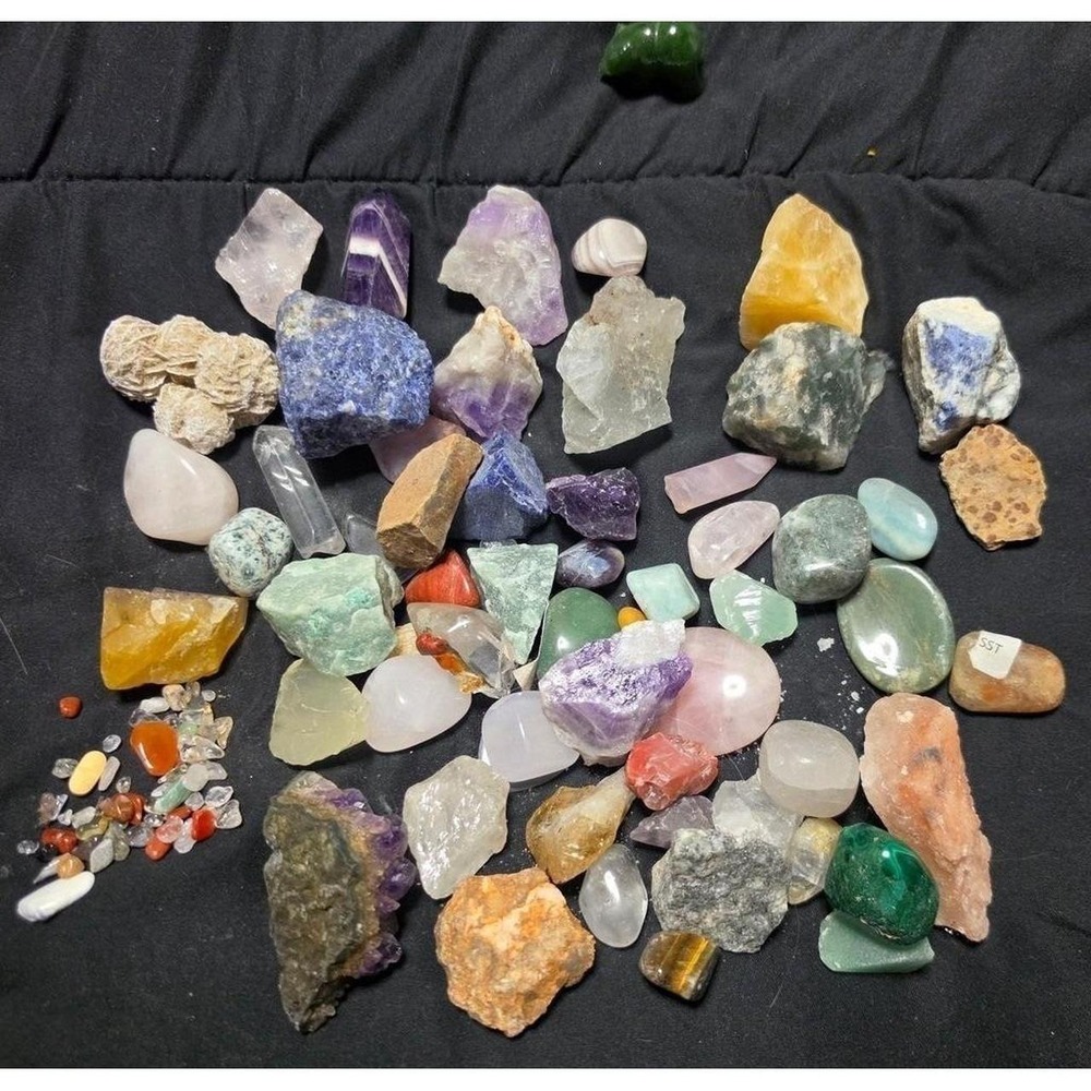 Assorted Raw and Polished Gemstones Amethyst Rose Quartz Mineral Lot Multi
